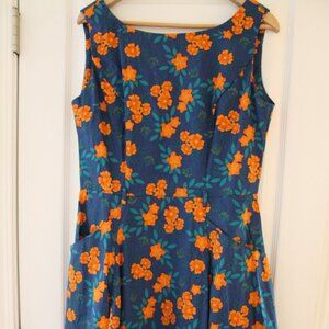 Collectif X Modcloth Fit & Flare swing dress sleeveless sz 10 blue and orange